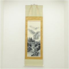 C762 掛軸 水墨山水 山水画 書 落款 日本画 掛け軸 茶道具 床の間 骨董