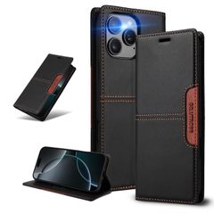 UnivoColors 적용 iPhone 14 Pro 케이스 수첩형 고급 합피 지갑형 휴대 커버 RFID 블로킹 카드 수납 마그넷 개폐 스탠드 기능 전면 보호 카메라 보호 충격 흡수(블랙)