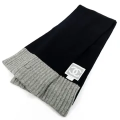【美品】CHANEL シャネル スポーツライン マフラー ブラック×グレー 約175×18㎝ ストール カシミア ココマーク【UX3】のサムネイル