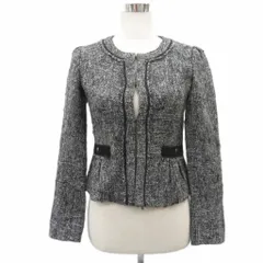 ナチュラルビューティー NATURAL BEAUTY ノーカラージャケット 上着 ミドル丈 38 黒 ブラック オフホワイト ツイード  /HO43 ■GY70のサムネイル