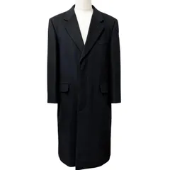 極美品□BURBERRY LONDON バーバリーロンドン カシミヤ 羊毛 裏ロゴ総柄 チェスターコート ブラック 92-170-5 日本製 正規品 メンズのサムネイル