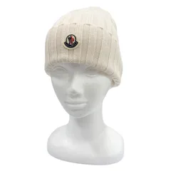 極美品▼MONCLER モンクレール ウール100% ロゴワッペン ビーニー ニットキャップ アイボリー 正規品 メンズ レディース ユニセックスのサムネイル