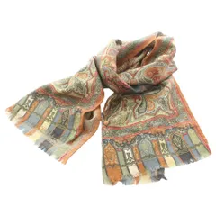 エトロ ETRO ストール マフラー ペイズリー柄 フリンジ ウール シルク混 マルチカラー オレンジ 緑 グリーン /SS ■OS ■GY62のサムネイル