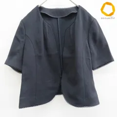 レリアン Leilian リネン混 ジャケット ノーカラー ボレロ ショート 半袖 紺系 レディース [a899337]のサムネイル