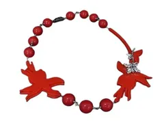 PRADA プラダ ネックレス 1JC058 レッド シルバー PLEX クリスタル レディース バード トリ フラワー ハナ 美品のサムネイル