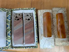【高級印材 4本セット】篆刻用 印石 龍彫刻 (約6.9cm) ＆ 飴色 丸印 (約5.0cm) 箱付き 未刻