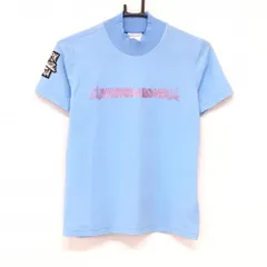 【超美品】マークアンドロナ 半袖ハイネックシャツ ライトブルー ラメ入りプリント スカル  レディース 38(M) ゴルフウェア MARK＆LONAのサムネイル