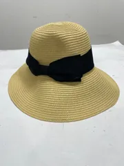 【未使用】ZOY ゾーイ 麦わら帽子 リボン ロゴ刺繍 ベージュ ブラック 黒 レディース サイズ 1098 ゴルフウェアのサムネイル