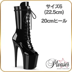22.5 cm Pleaser プリーザー ショートブーツ 20cm ヒール ブーティ 黒 エナメル ブーツ サイドジッパー 厚底 ハイヒール ピンヒール 編み上げ ポールダンス バーレスク 20cmヒール 20センチ フラミンゴ FLAMINGO-1051のサムネイル