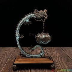 [Elegant] Copper colored lotus dragon hanging incense burner downflow incense craft art figurine zw427