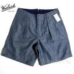 【 メンズ M 】未使用 定価35,200円 WOOLRICH ウールリッチ ウールリネン ショートパンツ 麻混紡 ウール リネン ブレンド素材 上質 WOOL LINEN ハーフパンツ ネイビー WJSH0028のサムネイル