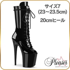 23 23.5 cm Pleaser プリーザー ショートブーツ 20cm ヒール ブーティ 黒 エナメル ブーツ サイドジッパー 厚底 ハイヒール ピンヒール 編み上げ ポールダンス バーレスク 20cmヒール フラミンゴ FLAMINGO-1051のサムネイル