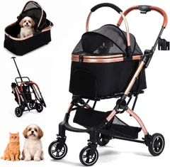 GLEEFURNペットカート分離型犬用カート小型中型猫多頭飼い4輪軽量折りたたみ耐荷重20kg通気メッシュ飛び出し防止リード付のサムネイル