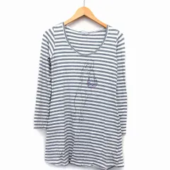 ビアンカズクローゼット Bianca's closet ワンピース Aライン 膝丈 長袖 丸首 ボーダー 柄 プリント 綿混 薄手 M グレー 灰 /HT8のサムネイル