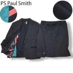 日本製 ポールスミス PS Paul Smith スカート スーツ セットアップ 上下 ジャケット x ボトムス 46 L ドット 小文柄 ネイビー ブリティッシュ シティールック レディース ♪のサムネイル