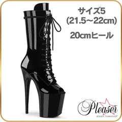 21.5cm 22cm Pleaser プリーザー ブーツ ショートブーツ 20cmヒール 黒 エナメル サイドジッパー 厚底 ハイヒール ピンヒール 編み上げ ポールダンス 用 靴 衣装 バーレスク 20センチヒール フラミンゴ FLAMINGO-1051のサムネイル