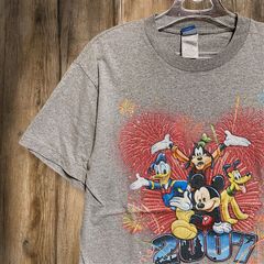 キャラクター Tシャツ ディズニー ミッキー ドナルド グーフィー プルート 花火 2007 グレー 00s Mサイズ 古着 ビンテージ used vintage  p20/