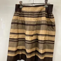 PB212⚫︎BRAHMIN⚫︎ブラーミン⚫︎膝丈スカート⚫︎フレア⚫︎プリーツ⚫︎ボーダー⚫︎レディース⚫︎ポケット付⚫︎size40⚫︎茶色⚫︎日本製のサムネイル
