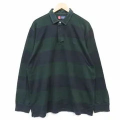 XL/古着 チャップス 長袖 ブランド ラガー シャツ メンズ 90年代 90s ワンポイントロゴ コットン グリーン ボーダー 26jul07のサムネイル