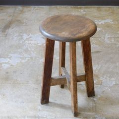 古家具ビンテージ品◼︎鉄脚×ラワン材座面 ラウンドスツール 丸椅子