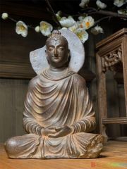 【Elegant】Gandhara Buddha Seated Statue, Stone Buddha, Meditation Statue, Good Fortune, Feng Shui, Craftwork, Fine Art, Ornament zw427