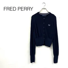 美品 FREDPERRY フレッドペリー メッシュニットカーディガン ドライタッチ ロングスリーブ クルーネック 無地 sizeM ネイビー レーヨン ナイロンのサムネイル