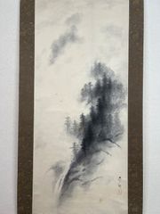 渡辺崋山 淡彩水墨画 《 初 夢 之 図 》紙本保存箱 軸先紫檀 模写 166