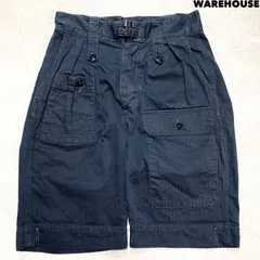WAREHOUSE ミリタリーショーツ ショートパンツ ハーフパンツ グルカパンツ ジャングルトラウザーズ イギリス軍 ヘリンボーン アジャスターベルト W30 ネイビー ウエアハウスのサムネイル