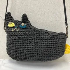 6475　Jocomomola　ホコモモラ　編み込み　ブラック　猫　ショルダーバッグ　ポーチ　サコッシュ　ミニサイズのサムネイル
