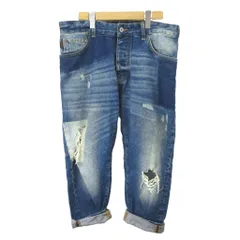 アルマーニ ジーンズ ARMANI JEANS デニムパンツ ジーンズ 七分丈 31 青 インディゴブルー ダメージ加工 クラッシュ加工 ロールアップ ロゴプレート /YU ■GY19のサムネイル