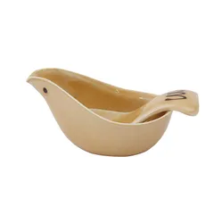 新品 波佐見焼 ことり ソースポット&スプーン【ソース入れ ドレッシング ポット 調味料入れ シュガーポット 砂糖入れ 小鉢 片口 食器 容器 磁器 日本製 食洗機対応 電子レンジOK】 ベージュのサムネイル