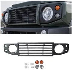 スズキ ジムニー JB64・ジムニーシエラ JB74 2018年以降対応 フロントグリル 防虫メッシュ・ライト付き 交換取付式 フロントフェイス外装パーツのサムネイル