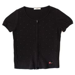ほぼ未使用 RENE ルネ パールボタン フーデットカーディガン 半袖 羽織り WE26720 Rene ルネ 半袖 ジップアップ カーディガン ブラック 黒 38