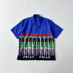 90s PELLE PELLE ペレペレ パームツリー グラフィック ハワイアンシャツ XL ブルーのサムネイル