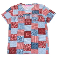 ジュンヤワタナベマンピンク コムデギャルソンJUNYA WATANABE MAN PINK COMME des GARCONS パッチワークプリントフリンジTシャツ 青赤S位のサムネイル