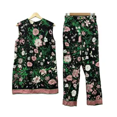 GUCCI(グッチ) レディースパンツセットアップ レディース美品  - 550968/545289 黒×グリーン×ピンク シルク/花柄のサムネイル