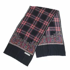 YVES SAINT LAURENT イヴ・サンローラン ストール ペイズリー柄 チェック柄 シルク スクエア ネイビー レディース 【中古】のサムネイル