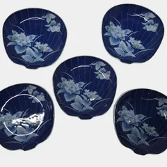 艶五郎創作陶器 美濃焼 花柄 変形小皿 5枚セット 濃紺のサムネイル
