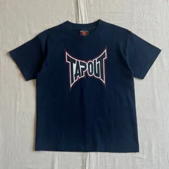 極希少　00s　Warner Bros.コラボ　DC Comics　スーパーマンロゴタグ　TAPOUT　タップアウト　総合格闘技　デカロゴプリント　半袖コットンTシャツ　短丈　ネイビー　USA製素材　一点物　古着　ストリート　tapout big logo-Tのサムネイル