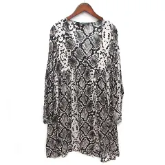 ザラウーマン ZARA WOMAN パイソン柄 プリント スイング ワンピース 長袖 ホワイト ブラック M 3198/249/070のサムネイル