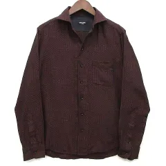 メンズビギ MEN'S BIGI ハウンドトゥース パッチワーク シャツ 長袖 ホリゾンタルカラー 千鳥格子 ブラウン系 2 M0133FBC022のサムネイル