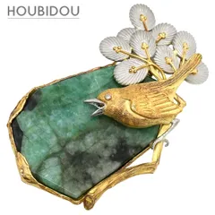 石川暢子 NOBUKO ISHIKAWA ブローチ エメラルド 57.67ct 鳥 グリーン×イエローゴールド×プラチナシルバー 18K 750 YG プラチナ コンビ ダイヤ 帯留め ペンダントトップ  【ケース】【中古】のサムネイル