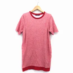 カスタネ Kastane ニット ワンピース ミニ 丸首 半袖 コットン 綿 総柄 切りっぱなし リブ タック 厚手 F レッド 赤 /HT6のサムネイル