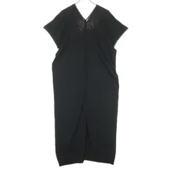 LANVIN ランバン 日本製 ノースリーブ Vネック ニット ロングワンピース 38 ブラック レディース 古着のサムネイル