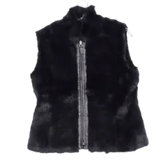 Aquascutum アクアスキュータム ベスト ラビットファー リアルファー ラムレザートリム ジップアップ アウター ブラック 6F【M】 レディース 【中古】のサムネイル