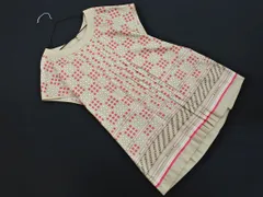 Courreges クレージュ サテン ロゴ 総柄 プリーツ 半袖 ブラウス シャツ size38/ベージュxピンクx白 ■◆ レディースのサムネイル