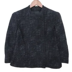 GIORGIO ARMANI ジョルジオアルマーニ ノーカラージャケット 黒タグ ツイード ノーカラー ジップアップ ダークネイビー レディース 【中古】のサムネイル