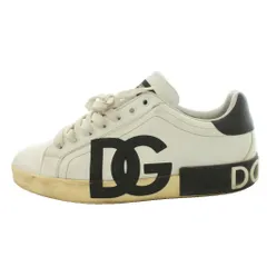 ドルチェ&ガッバーナ ドルガバ DOLCE&GABBANA ポルトフィーノ スニーカー カーフスキン DGロゴ 7.5 オフホワイト 黒 ブラック /SS ■OS ■GY01のサムネイル