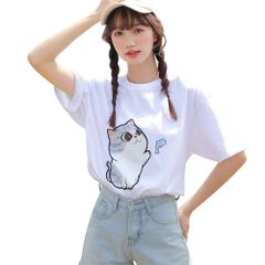 【人気商品】t シャツ レディース半袖 大きい サイズ トップスゆったり 猫柄 おしゃれ夏服可愛い 猫プリント t シャツ人気 A8042