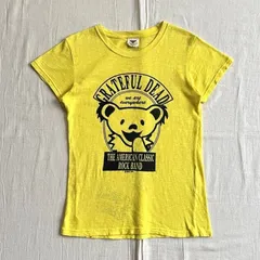 希少　©2009 GDP　archive　Grateful Dead　グレイトフル・デッド 　半袖Tシャツ　コンパクト　ピチT　ミュージック　両面バンドロゴプリント　ダンシングベア　クマ　フロントフロッキープリント　イエロー　M　グランジ　Y2K　平成ギャルのサムネイル